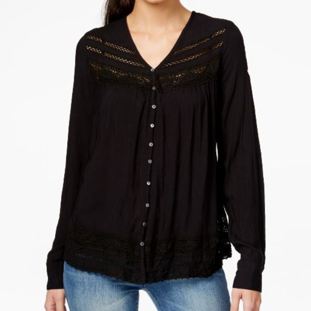 Karen Kane Lace-trim Crinkle Blouse